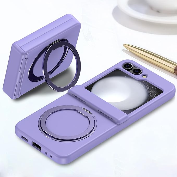 Magnetic Case for Samsung Galaxy Z Flip 5 Compatible with Magsafe, Built-in Kickstand & TPU Hinge Protection Flip 5 Case, Matte PC Cover Ultra Shockproof Phone Case for Z Flip5 (Light Purple)
