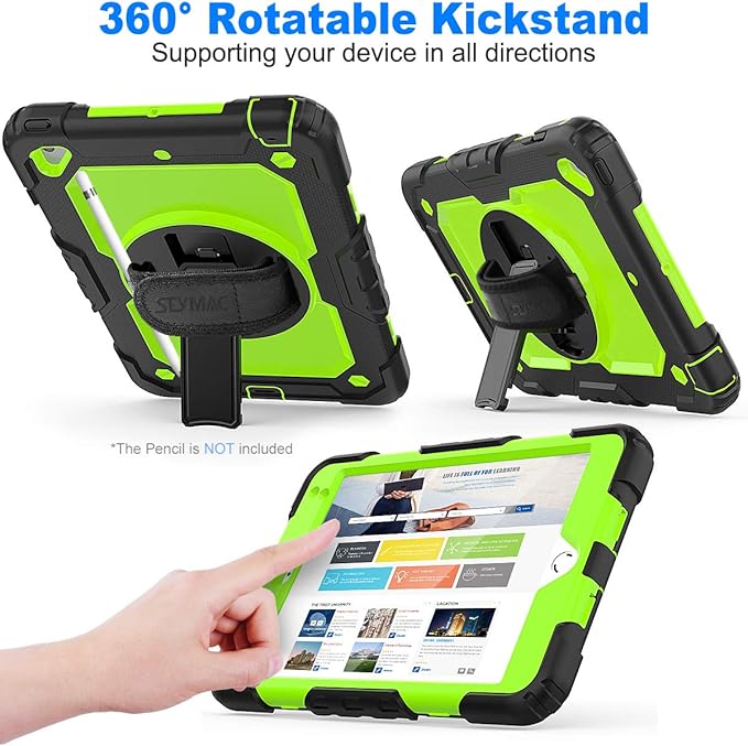 SEYMAC stock Case for iPad mini 5/4 with Screen Protector Pencil Holder [360 Rotating Hand Strap] & Stand, Drop-Proof Case for iPad mini 5th/4th Generation 7.9 inch (Green+Black)