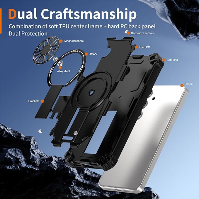 Magnetic Case for Galaxy S25/Galaxy S24, Built-in Stand [Compatible with Mag-Safe] Shockproof Protective Cover Case for Samsung Galaxy S25/Galaxy S24 Black