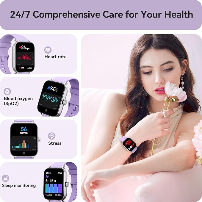 Gydom Smart Watches for Women for Android & iPhone, Alexa Built-in, 1.8" Smartwatch with Heart Rate/SpO2/Sleep/Stress, IP68 Waterproof Fitness Tracker, 100+ Sports Modes, Purple