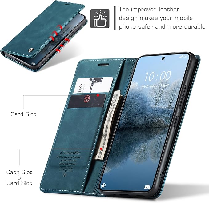 for Xiaomi Poco X6 Pro 5G Case, Flip Wallet Leather Case with Card Holder Magnetic Closure Shockproof Kickstand Protective Phone Cases Cover for Xiaomi Poco X6 Pro 5G,Blue-Green