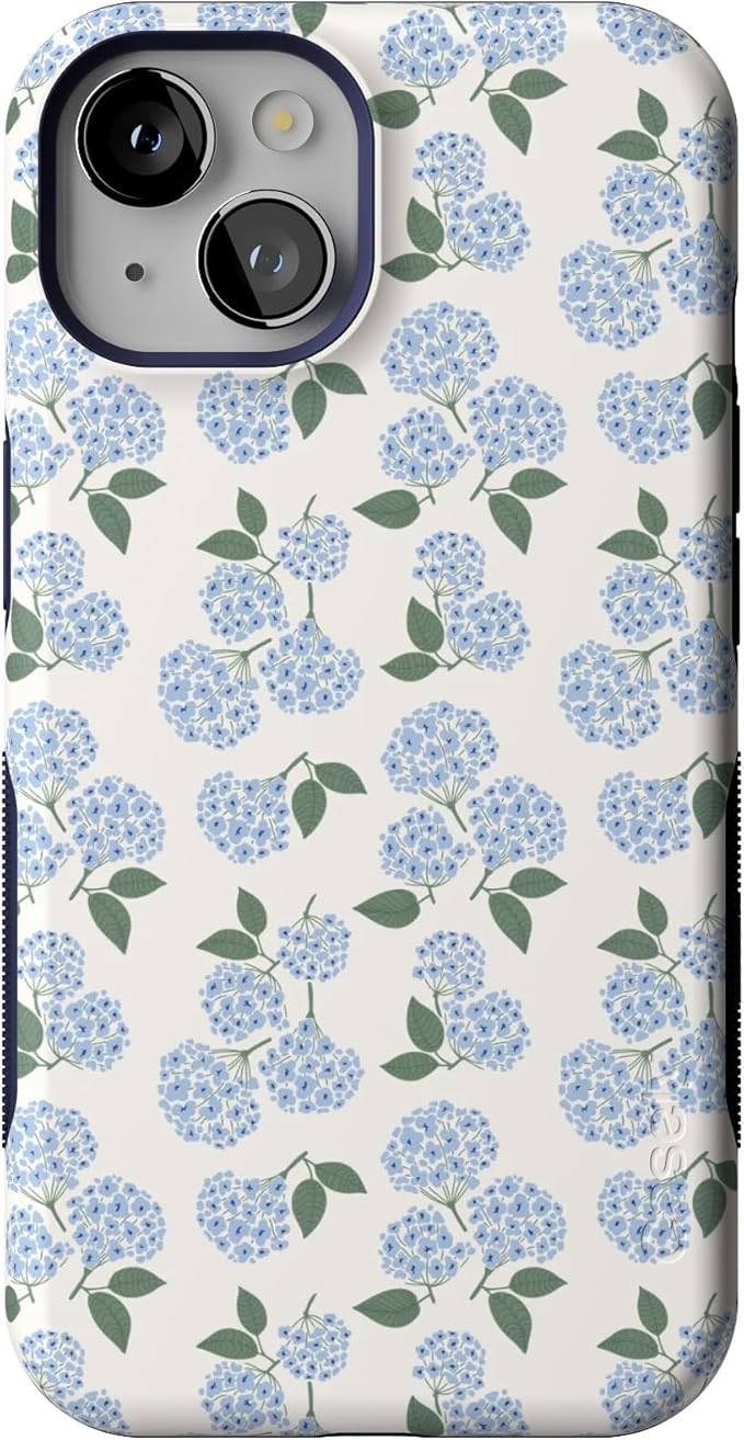 Casely iPhone 14 Case | Nantucket Cottage | Blue Hydrangea | Compatible with MagSafe | Bold Protective Design