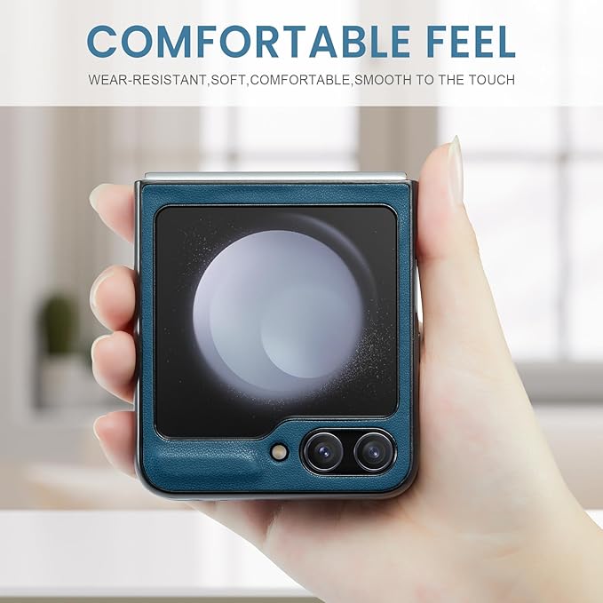 for Samsung Galaxy Z Flip 5 Case, Premium PU Leather Case Anti Scratch Slim Phone Shockproof Protective Phone Cover for Samsung Galaxy Z Flip5, Blue