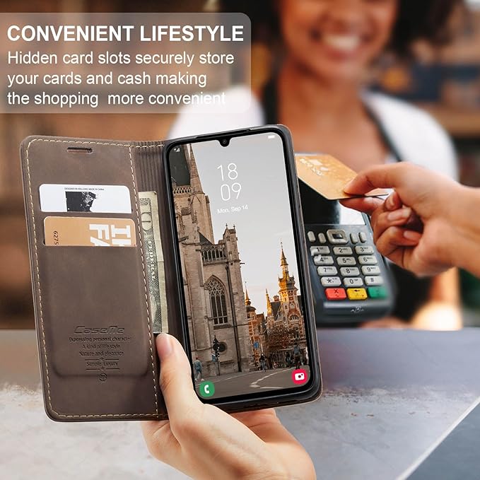 for Samsung Galaxy A15 Case, Flip Wallet Leather Case with Card Holder Magnetic Closure Shockproof Kickstand Protective Phone Cases Cover for Samsung A15,Coffee