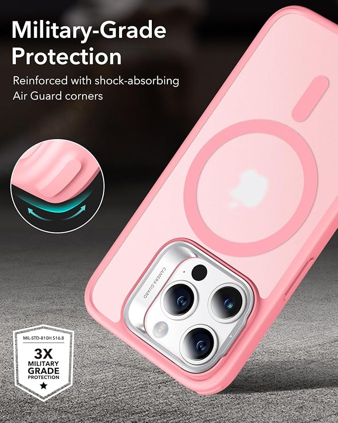 ESR for iPhone 15 Pro Case, Compatible with MagSafe, Military-Grade Protective Case, Built-in Stash Stand Phone Case, Scratch-Resistant Back Cover, Classic Series, Frosted Pink
