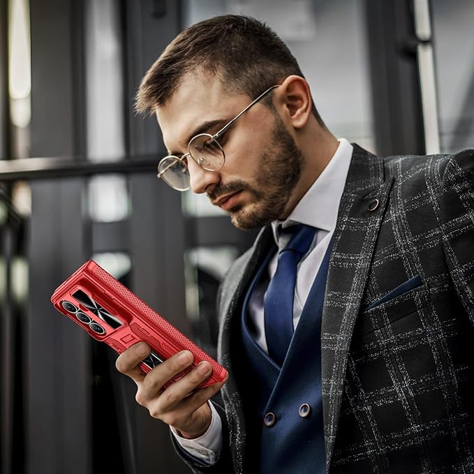 VEGO for Samsung Galaxy Z Fold 7 Case with Belt Clip Holster, [360°Ring Kickstand] [Camera Cover] [Front Screen Protector] [Hinge Protection] Shockproof Armor Cover for Galaxy Z Fold7 - Red