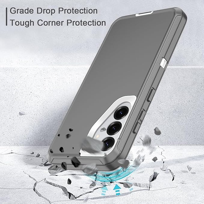for Samsung Galaxy S25 Case Heavy Duty Protective Case Shockproof Dropproof 3-Layer Full Body Protection [Without Screen Protector] Tough Rugged Case for Galaxy S25,Grey/White