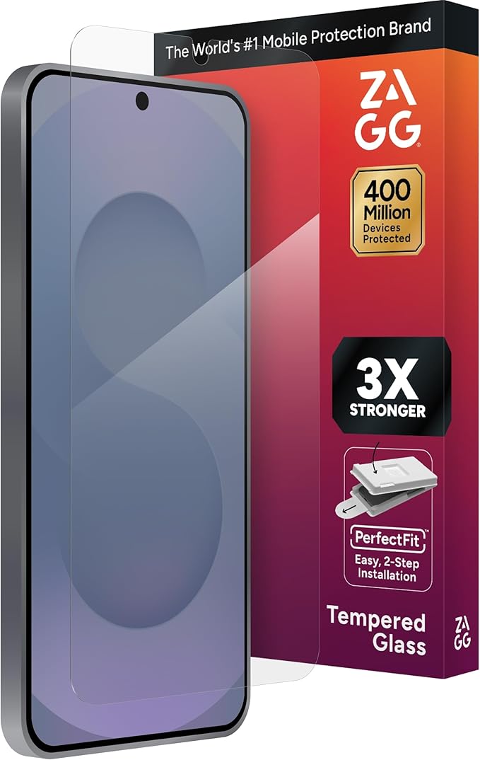 ZAGG Glass+ Samsung Galaxy S25 FE Screen Protector – Extreme Impact & Shatter Protection, Scratch-Resistant, Smudge-Resistant, Fingerprint Scanner Compatible, InvisibleShield, Easy Installation