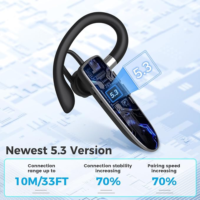 Bluetooth Headset, Wireless Bluetooth Earpiece with 500mAh Charging Case 120 Hours Talking Time Built-in Microphone for iOS Android Cell Phone, V5.3 Hand-Free Headphones for Trucker, Office