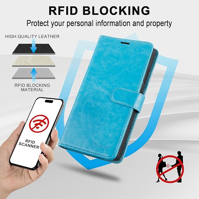 MONASAY Wallet Case Compatible for Galaxy S23 Ultra 5G,[RFID Blocking] Flip Folio Leather Cell Phone Cover with Credit Card Holder, 6.8 inch, Light Blue