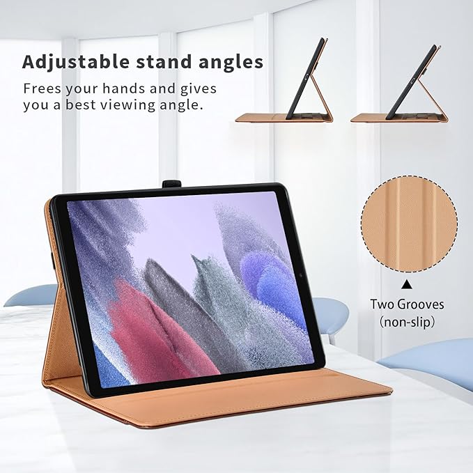 Case for Samsung Galaxy Tab A7 Lite 8.7 Inch 2021 (SM-T227/T225/T220) - PU Leather Business Flip Case with Hand Strap and Pocket, Gray