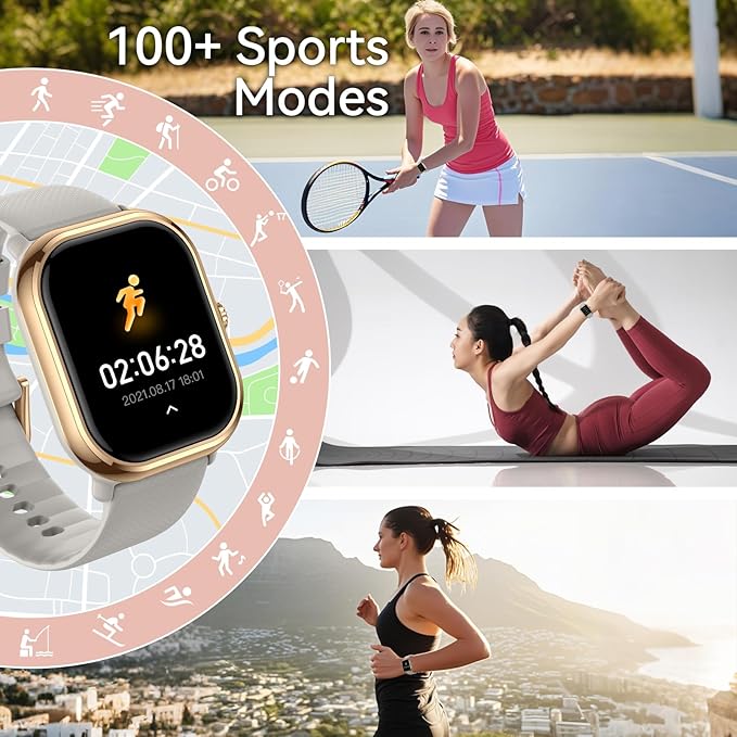 Smartwatch(Answer/Make Call), 1.96" Smart Watches for Women with 100 Sport Modes, IP68 Waterproof Fitness Tracker Compatible with iOS and Android (Gold Gray, 1.96)