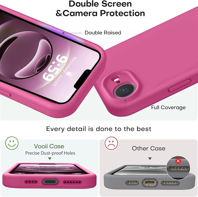 Vooii Compatible with iPhone 16e Case, Liquid Silicone Upgrade [Camera Protection] [Soft Anti-Scratch Microfiber Lining] Shockproof Phone Case for iPhone 16e 6.1 inch - Pitaya