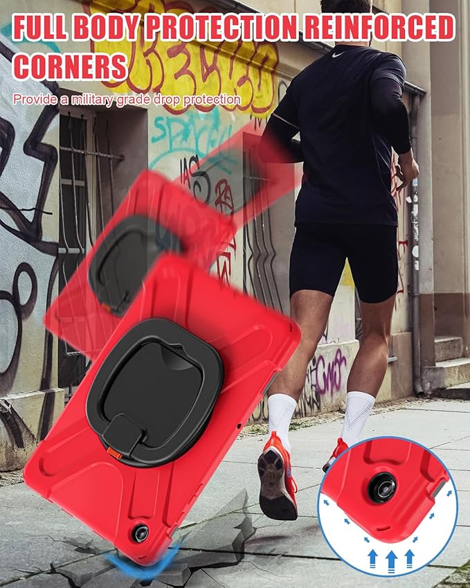 BRAECN Case for Samsung Galaxy Tab A9+/ A9 Plus 11" 2023 for Kids w/Screen Protector, Rotating Handle Grip, Shoulder Strap, Silicone Heavy Duty Case for Galaxy A9 Plus Tablet SM-X210/X216/X218, Red