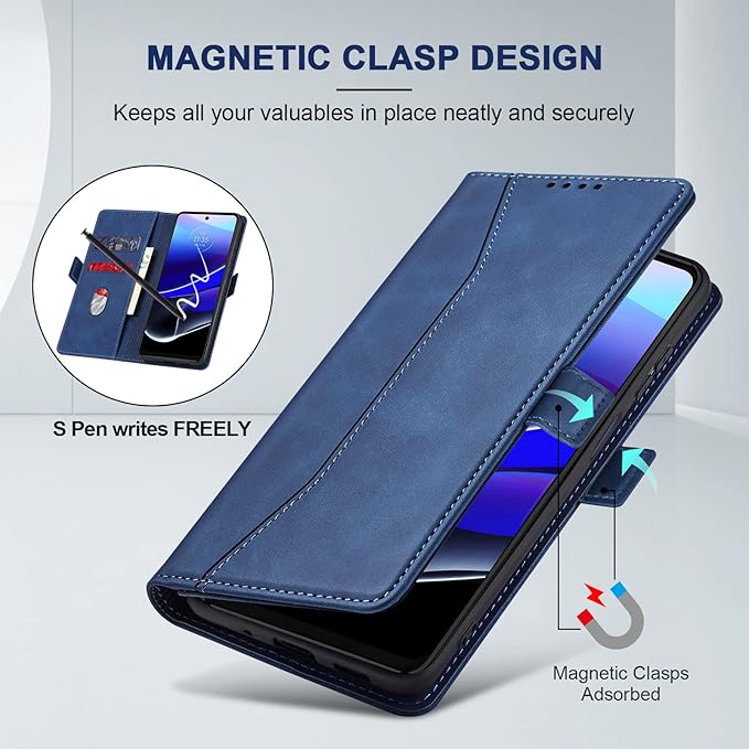 Jasonyu Flip Wallet Case for Moto G Stylus 5G (2022),Leather Magnetic Folio Cover with Card Holder,Kickstand - TPU Shockproof Durable Protective Phone Case,Blue