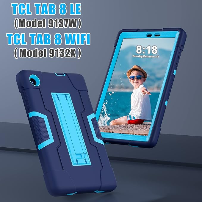 Bingcok Heavy Duty Rugged Case for TCL Tab 8 LE (2023/2022) - Full-Body Shockproof Drop Protection - Navy+Blue