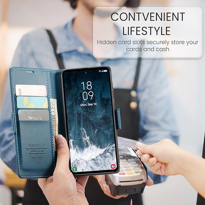 Case for Samsung Galaxy S23 FE Wallet Case, RFID Blocking PU Leather Flip Folio Cover Card Holder Kickstand Shockproof Phone Case Compatible with Samsung Galaxy S23 FE, Blue