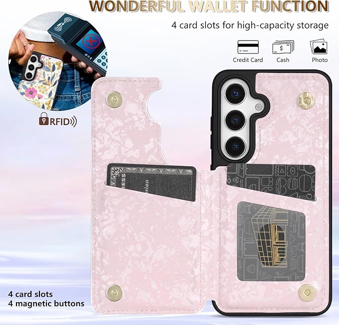 NNH Compatible with Samsung Galaxy S25 Wallet Case with RFID Blocking Card Slots Flip PU Leather Kickstand Double Magnetic Clasp Design Cover for Galaxy S25(6.2 inch-Colorful Butterfly Flowers)
