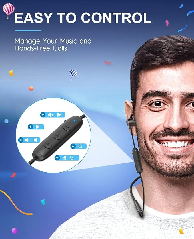 Tecno B1 Bluetooth Headphones, Bluetooth Earbuds Wireless with 60Hrs Playtime, Wireless Bluetooth Headphones for Sports, Sweatproof & IPX5 Waterproof Wireless Headphones（Black）