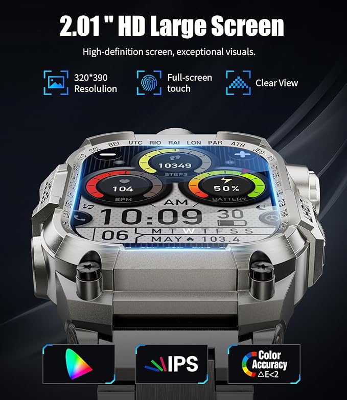 LIGE Military Smart Watch for Men, 2.01" LED Flashlight Rugged Smartwatch, 100+ Sports Fitness Tracker Watch, 700mAh Long Battery/Sleep/IP68 Waterproof Smart Watch for Android iPhone Compatible
