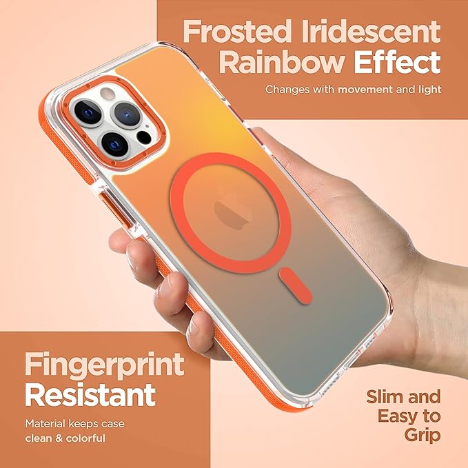 MOWIME Magnetic Case for iPhone 12 Pro Max [Compatible with Magsafe] [Cute Fashion Fluorescent Design] [1 Screen Protector] Slim Translucent Matte Case for iPhone 12 Pro Max 6.7" 2020, Orange