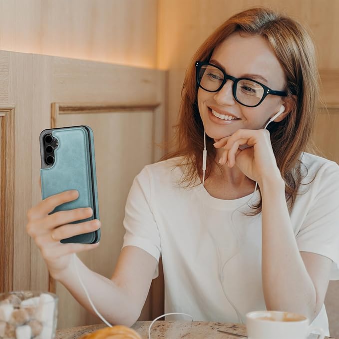 DJDUCK Designed for Samsung Galaxy S25 Plus Case Wallet with Card Holder, [Magnetic Clasp Cover] [RFID Blocking Leather Protection] Shockproof Women Men Cases for Samsung S25 Plus Sky Blue