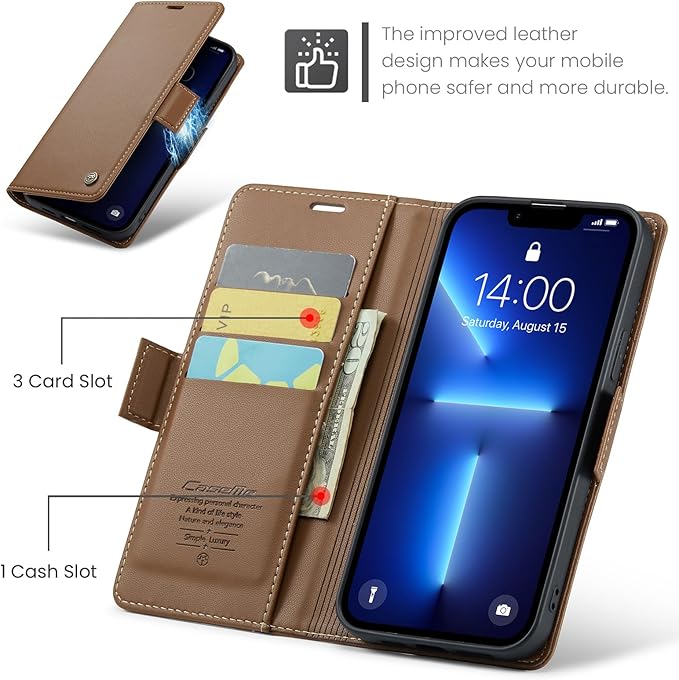 for iPhone 13 Pro Max Case, Premium PU Leather Wallet Case Flip Cover with [RFID Blocking][Card Holder][Stand Function] Shockproof Protective for iPhone 13 Pro Max, Brown