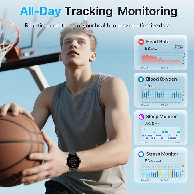 Smart Watch(Answer/Make Call) 2025 Smart Watches for Men Women 100+ Sports Fitness Tracker with Heart Rate,Sleep Monitor,Pedometer,Calories IP68 Waterproof Activity Tracker for Android/iOS