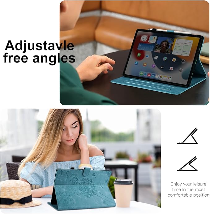 Dandelion Cover for Galaxy Tab A9 Plus Case 5g 11 Inch, Soft Touch Premium Faux Leather Made with Card Slots and Kickstand, Water-Proof Precise Cutouts Compatible with A9+(SM-X210/X216/X218) Blue