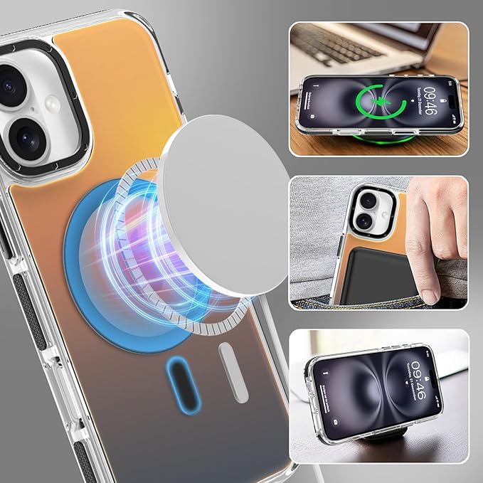 MOWIME Magnetic Case for iPhone 16 Plus [Compatible with Magsafe] [Cute Fashion Fluorescent Design] [1 Screen Protector] Slim Translucent Matte Case for iPhone 16 Plus 6.7" 2024, Black