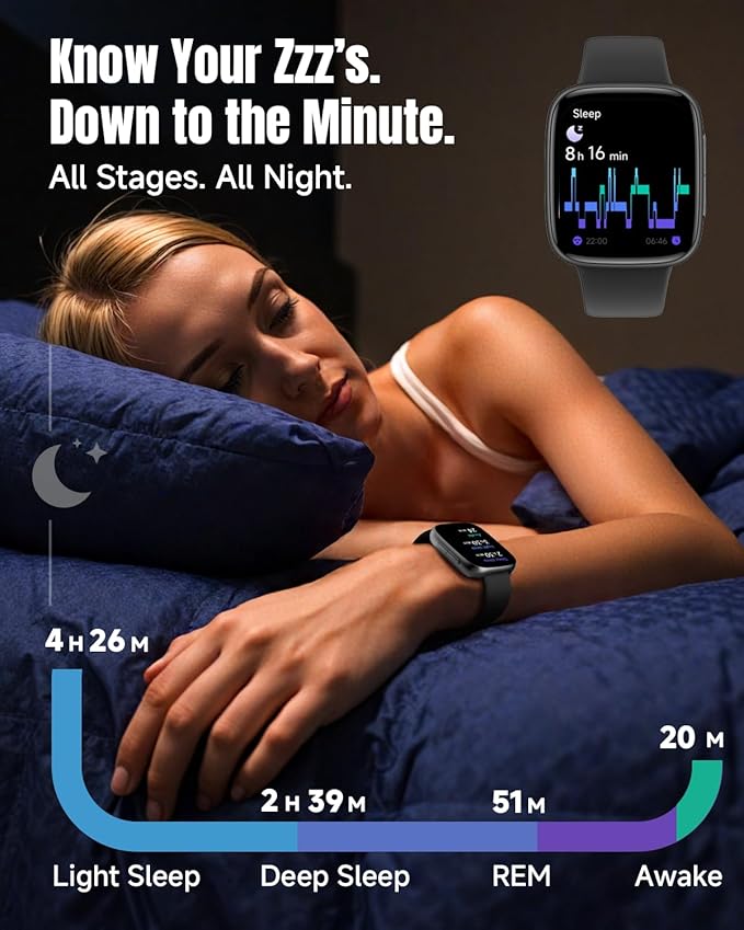 Smart Watch for Women Men Android & iPhone, 1.85" Ultra HD AMOLED Display,10 Day Battery, 3ATM Swimming Waterproof, Answer/Make Calls, Fitness/Heart Rate/Sleep Tracker/100 Sports, Black