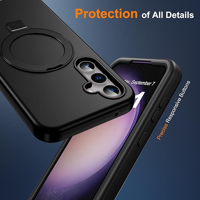 Designed for Samsung Galaxy S23 Plus Case with Magnetic Ring Stand [Compatible with Mag-Safe][Build in Kickstand][Military Grade Drop Protection] Shockproof S23 Plus Phone Case 6.6",Black