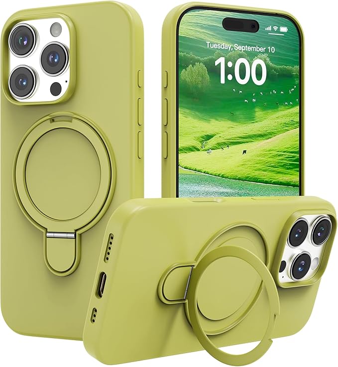 Magnetic Stand for iPhone16 Pro Case with Kickstand 【Lab-Certified Protection】【Not Yellowing】【Anti-Fingerprint】 Durable, Enhanced Grip, Slim，Green，iPhone 16 Pro 6.3"