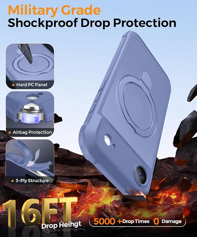 MOCCA Compatible with iPhone Air Case with Magnetic Invisible Stand [Full Camera Protection] [Compatible with Magsafe] Military Drop Shockproof Translucent Matte Phone Case Cover 6.5",Lavender Grey