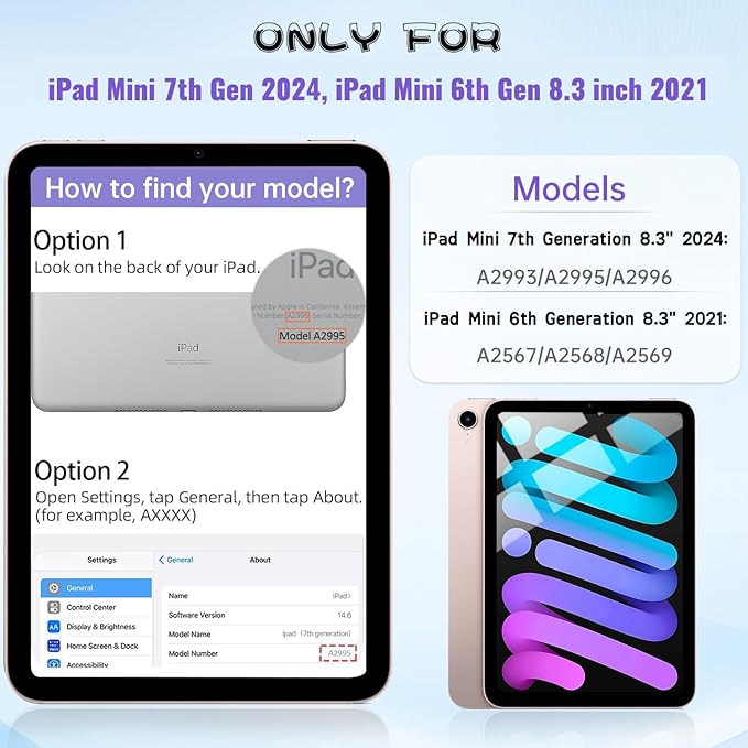 DreamerX for iPad mini 7 (A17 Pro) 2024 / Mini 6 2021 8.3 Inch Case, Rugged Shockproof Child Protective Cover with Stand Shoulder Strap Pencil Holder for Kids Girls Boys iPad mini 7th/6th Gen, Purple