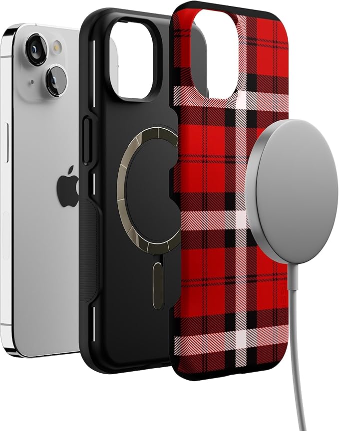 Casely iPhone 14 Case | As if! | Red Plaid | Compatible with MagSafe | Bold Protective Design