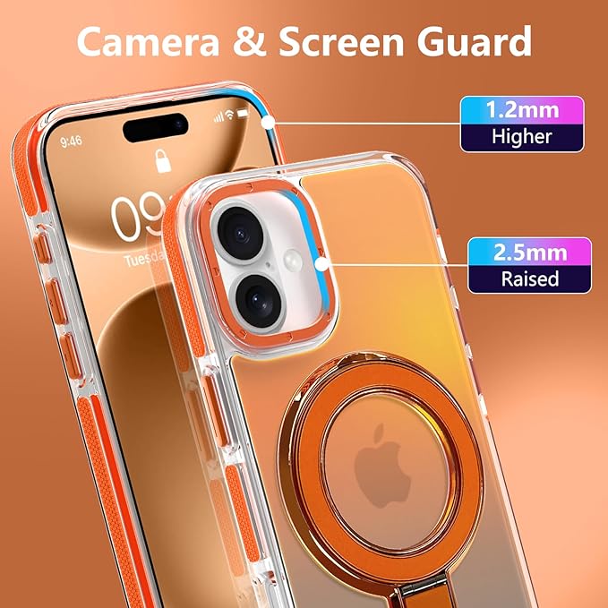MOWIME Magnetic for iPhone 17 Case with Stand [Compatible with Magsafe] [Cute Fashion Fluorescent Design] [1 Screen Protector] Slim Translucent Matte Case for iPhone 17 6.3" 2025, Orange
