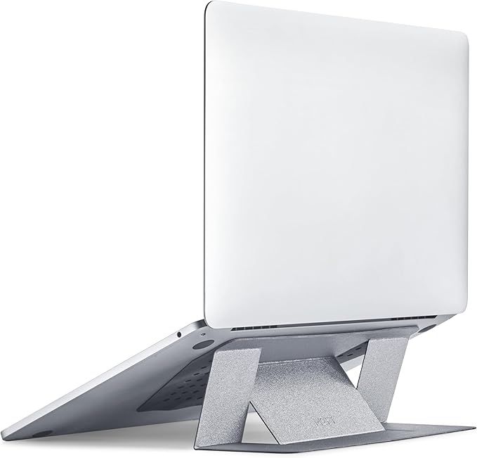 MOFT Laptop Stand for Desk, Adhesive MacBook Computer Stand with 2 Adjustable Viewing Angles, Foldable and Portable Laptop Riser Compatible with 11"-16" Laptops, Silver(Adhesive Version)