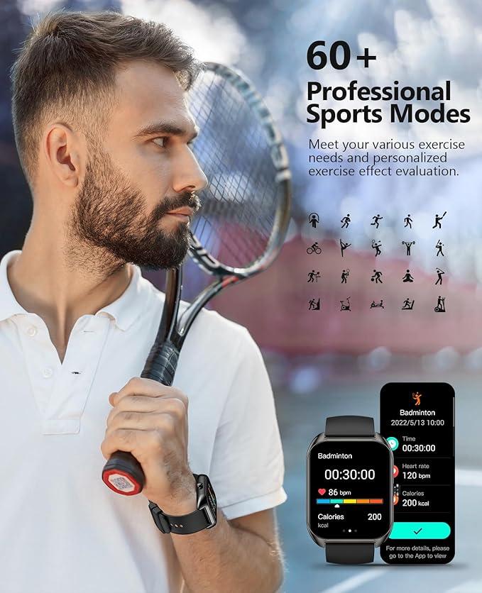 Smart Watch (Answer/Make Call) for Men Women, 2.02" Smartwatch with Blood Oxygen/Blood Pressure/Heart Rate/Sleep Monitor, IPX8 Waterproof Fitness Tracker, 100+ Sports Modes Compatible with iOS Android