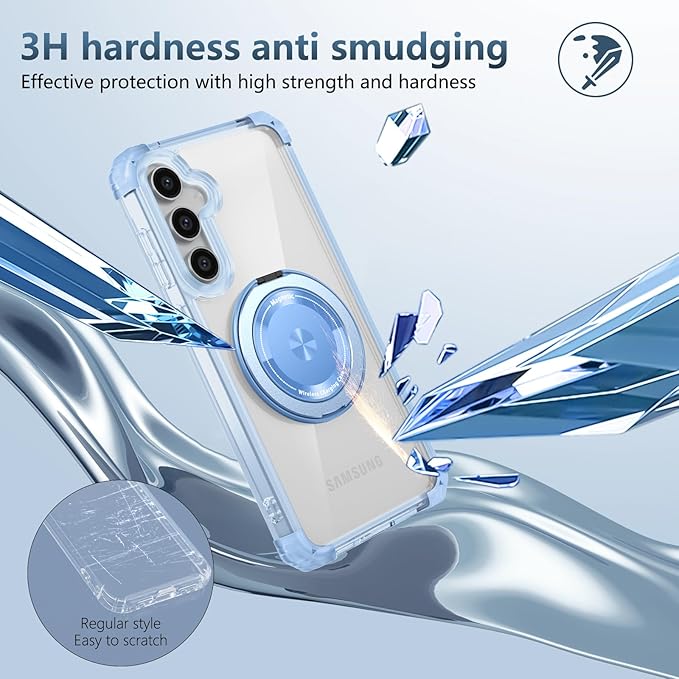 for Samsung Galaxy S23 FE Case Magnetic Compatible with MagSafe,with 2 Screen Protector,Built-in Camera Cover+Stand Ring,Military Grade Drop Shockproof Heavy Duty Protection Phone Bumper Blue