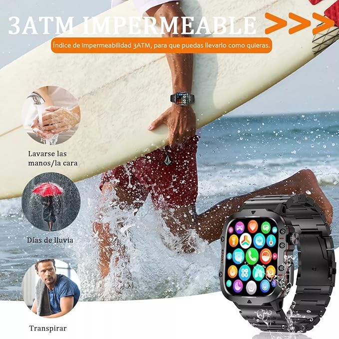 SmartWatch Men Bluetooth Call Fitness Tracker 1.91" HD Full Touch Screen Make/Answer Calls Smart Watches IP68 Waterproof Silicone Strap Outdoor Sport Activity Watch for Android iOS (Black)