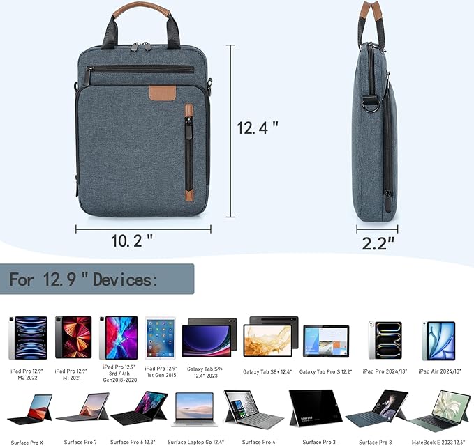 12.9 Inch Tablet Sleeve Bag, Padded Protective Carrying Case for iPad Pro M4 & Air M2 2024, Samsung Galaxy Tab S9 FE+/S9+/S8+/S7 FE/S7+ 12.4" 2022/2023, Surface Laptop Go 12.4", Blue