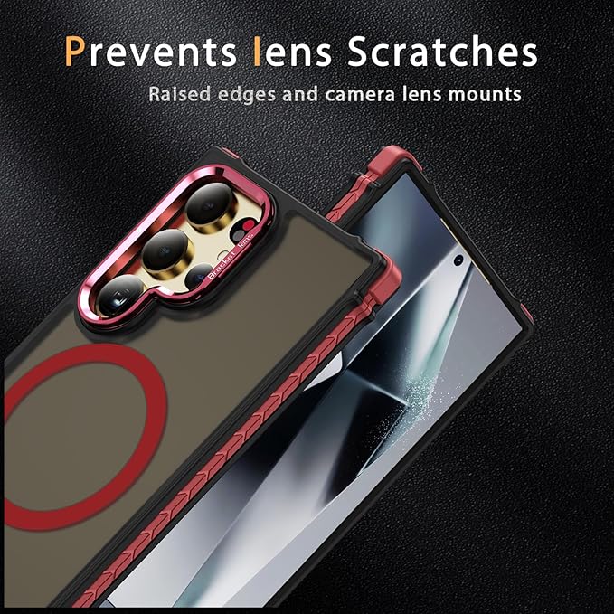 Magnetic for Samsung Galaxy S24 Ultra Case Red Fit for MagSafe Military-Grade Shockproof Protection Adjustable Kickstand Slim Matte Anti-Fingerprint Cover Men Women
