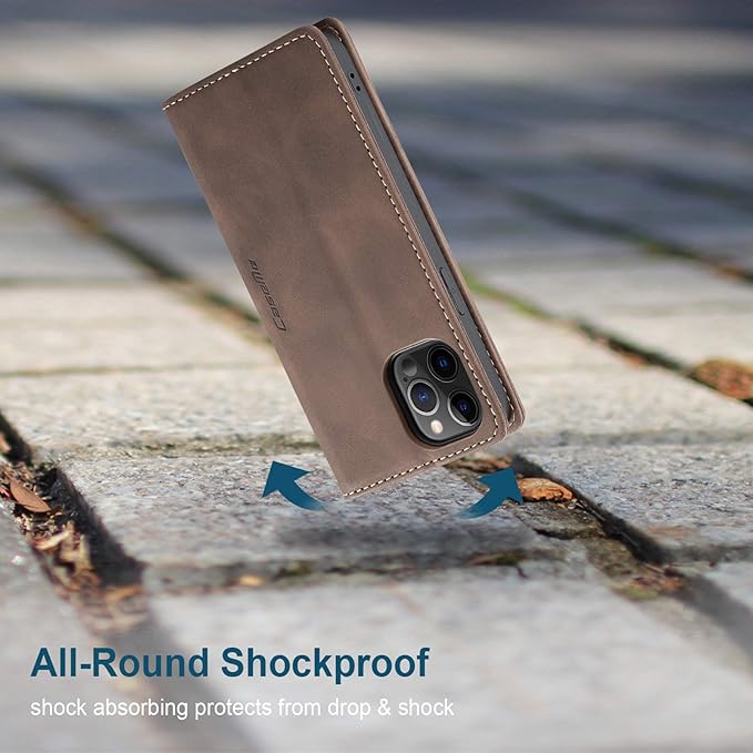 for iPhone 12 Pro Max Case, Flip Wallet Leather Case with Card Holder Magnetic Closure Shockproof Kickstand Protective Phone Cases Cover for iPhone 12 Pro Max, Coffee