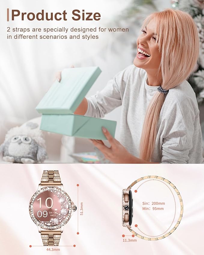 Smart Watches for Women (Answer/Make Call) with Diamonds, 1.3”HD Screen Bluetooth Smartwatch for Android iOS Phones, IP68 Waterproof Fitness Activity