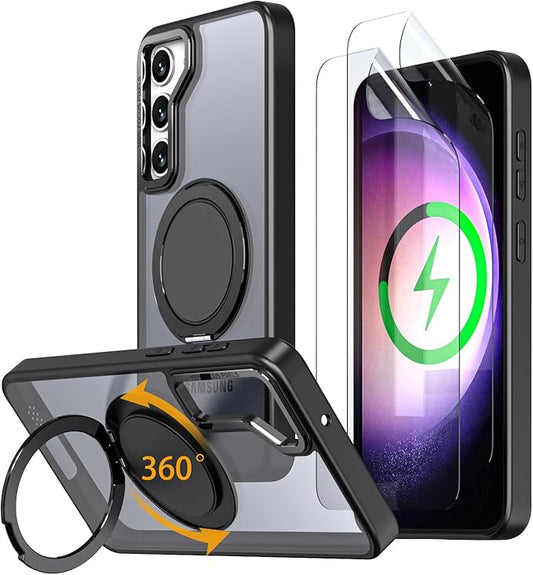 Magnetic Stand Case for Samsung Galaxy S23 6.1" [with 2 Screen Protectors] [360° Rotation Magnetic Stand] [Compatible with Magsafe] Military-Grade Drop Protection Case, Black