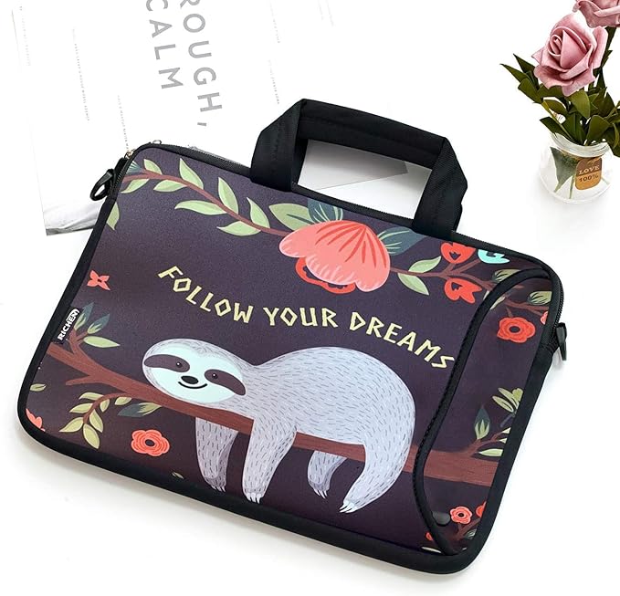 RICHEN 11 11.6 12 12.5 13 inches Laptop/Chromebook/Notebook PC Messenger Bag Tablet Travel Case Neoprene Handle Sleeve with Shoulder Strap (11-13.3 inch, Sloth)