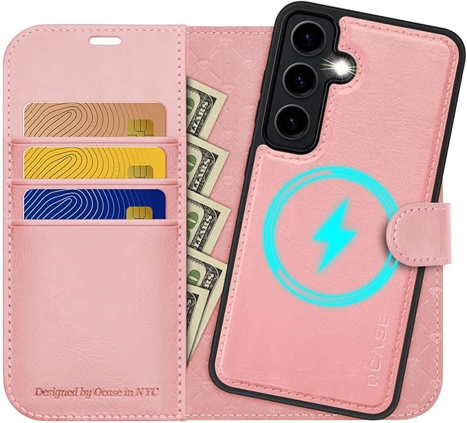 OCASE for Samsung Galaxy S24 Detachable Wallet Case with Card Holder, [2 in 1] PU Leather Flip Folio Case with RFID Blocking Magnetic Stand Removable Shockproof Phone Cover, Pink