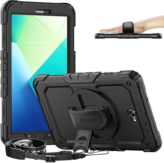 Timecity Case for Samsung Galaxy Tab A 10.1 inch 2016 Release, SM-T580 T585 T587, Heavy Duty Protection Case with Screen Protector, Stand, Hand Strap and Shoulder Strap Stylus Holder - Black