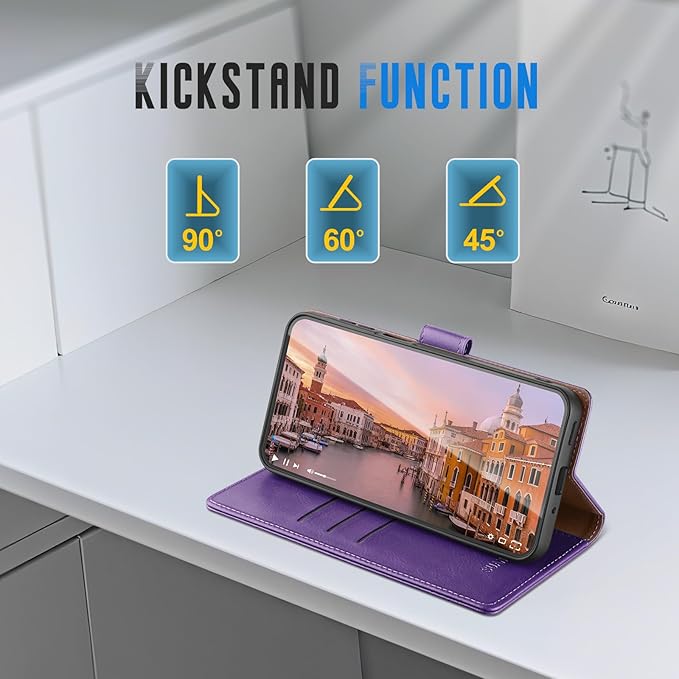 Wallet Case for Samsung Galaxy S25 5G Magnetic Flip Leather Folio Cover with RFID-Blocking Credit Card Holder, Women Men Protective Phone Case Compatible with Samsung S25, Purple